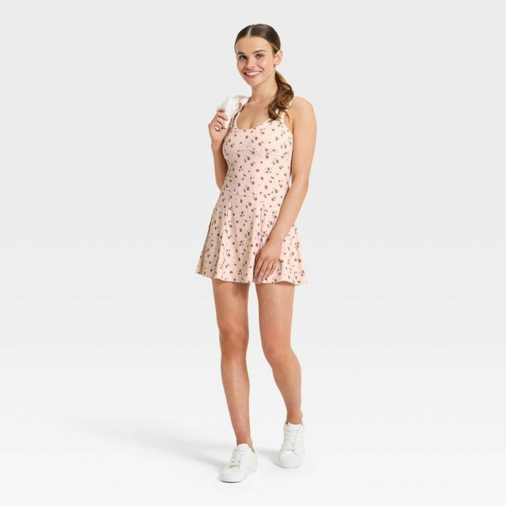 Women's Knit Double Layer Active Dress - JoyLab Cream Floral XL - Picture 3 of 5